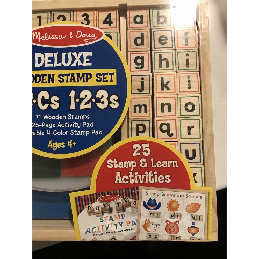 Melissa & Doug Deluxe Wooden Stamp Set Stamp Pad Activity Pad Stampers ABCs 123s - Picture 5 of 8